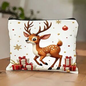 Cute Baby Reindeer and Presents Holiday Makeup Cosmetic Bag  Zipper Lightweight